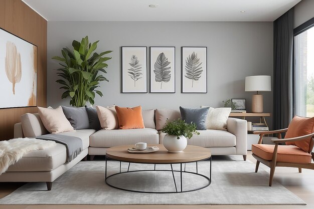 Interior of modern living room with pillows