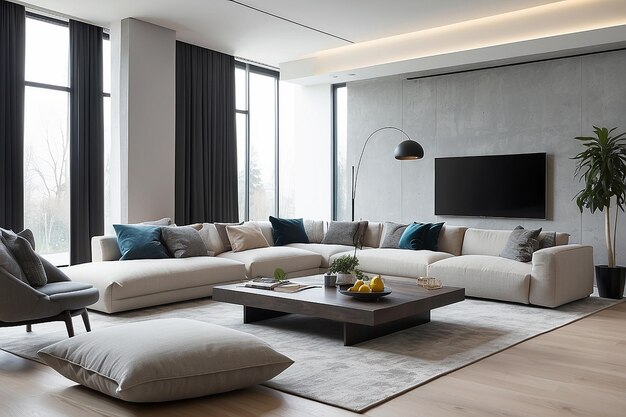 Interior of modern living room with pillows