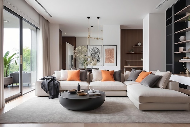 Interior of modern living room with pillows