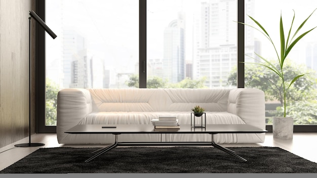 Interior of modern living room with sofa 3D rendering