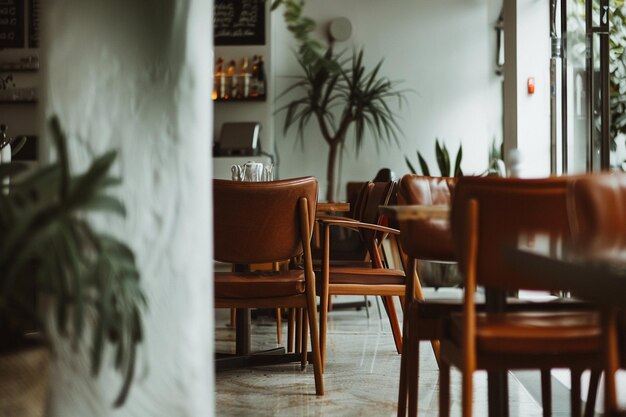 Photo interior of modern luxury restaurant tables and chairs in empty room