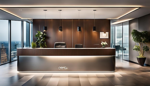 Interior of a modern office reception desk in a modern office