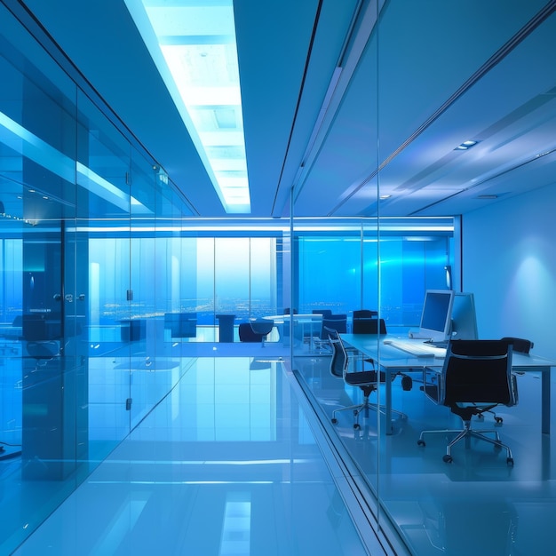 Interior of a modern office with glass walls and floor 3d rendering