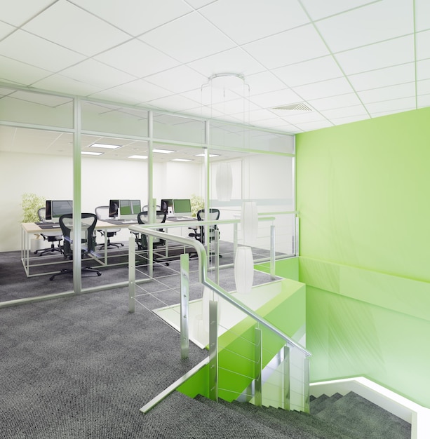 Interior of a modern office with green walls