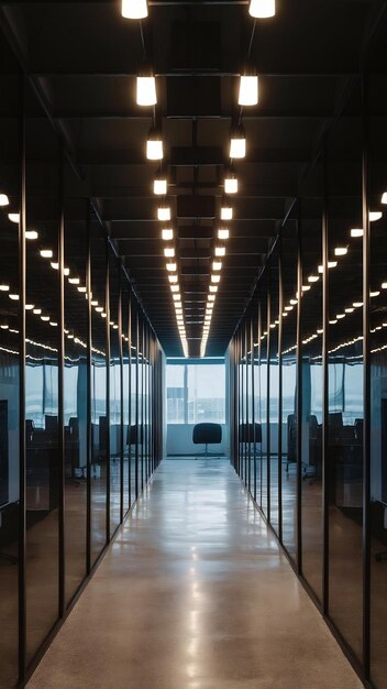 Photo interior of modern office with illuminated lights