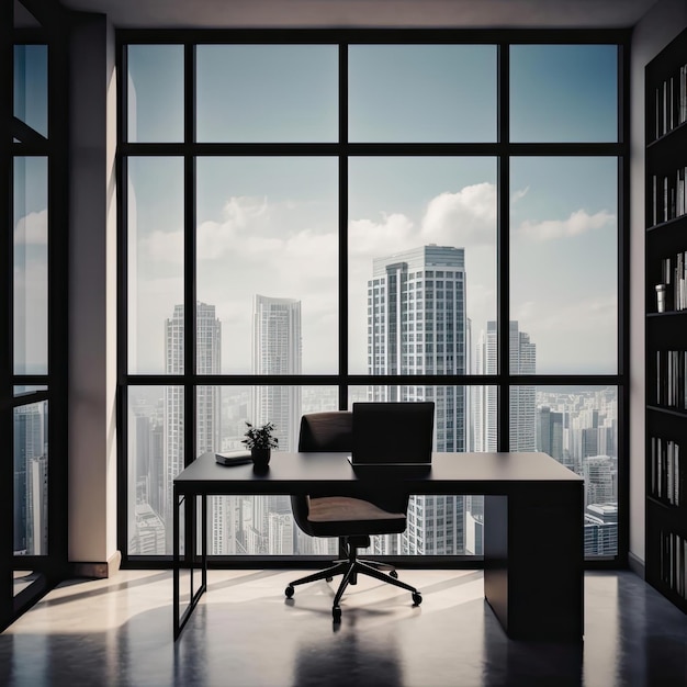 Interior of modern office with panoramic window and city view