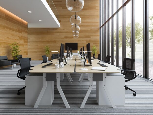 Interior modern open space office 3 D illustration