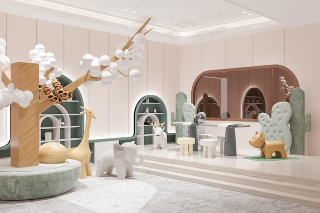 Interior Modern Playroom for Children with Decoration and Toys