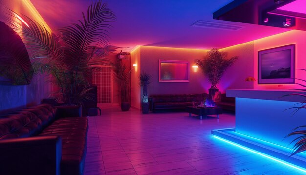 Interior of modern room with neon lighting