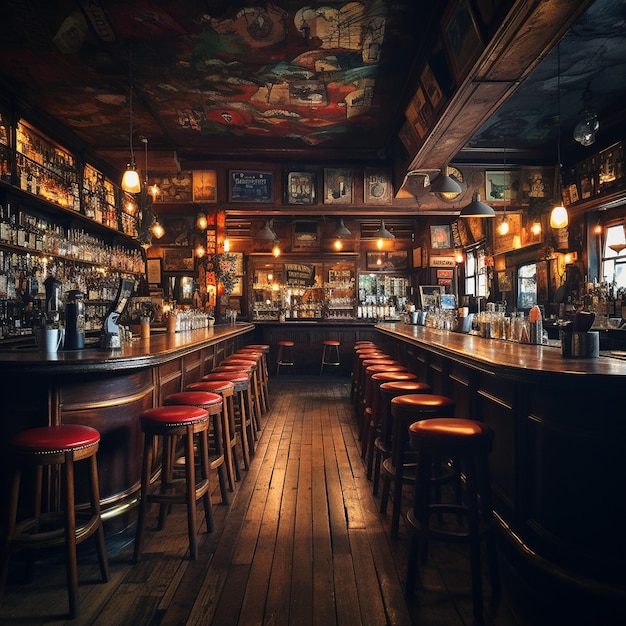 the interior of a nice bar