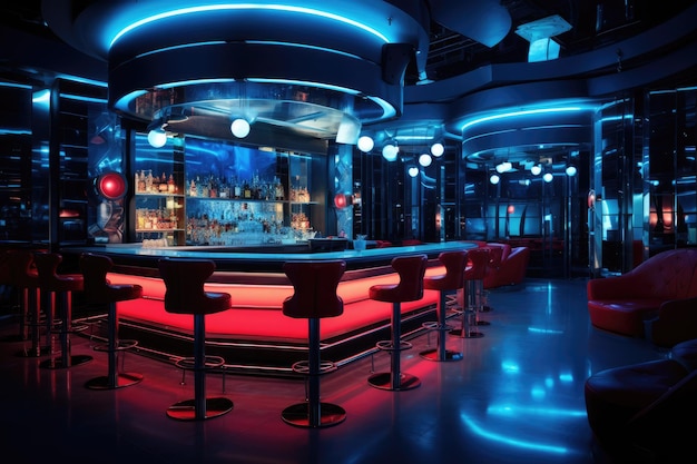 Interior of a night club with bar counter with chair colorful interior of bright and beautiful night club Ai generated