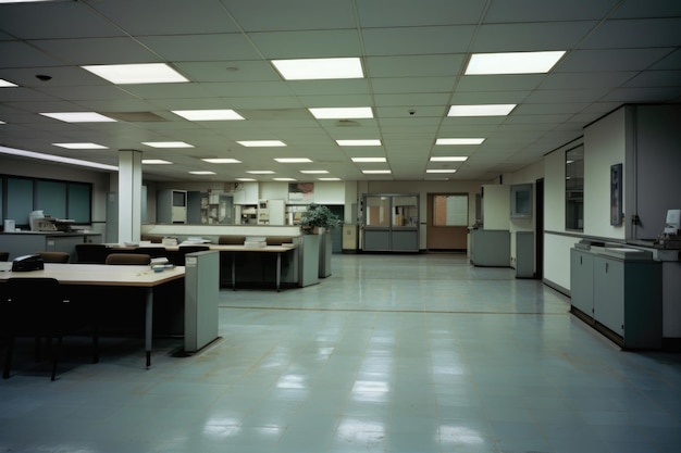 Interior of an old police station with desks without people