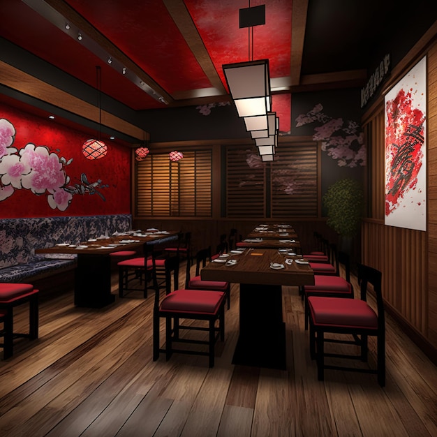 interior of an oriental restaurant japanese style sushi restaurant Generative AI