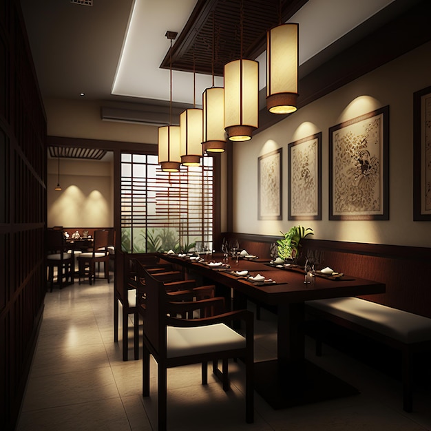 interior of an oriental restaurant japanese style sushi restaurant Generative AI