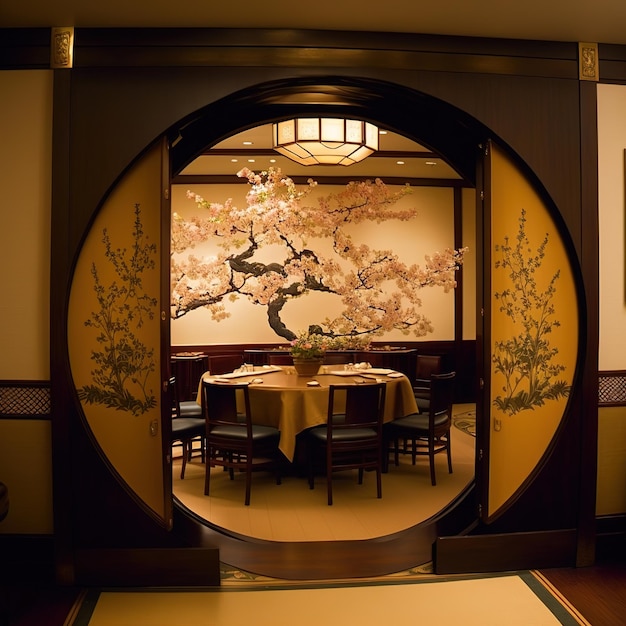 interior of an oriental restaurant japanese style sushi restaurant Generative AI