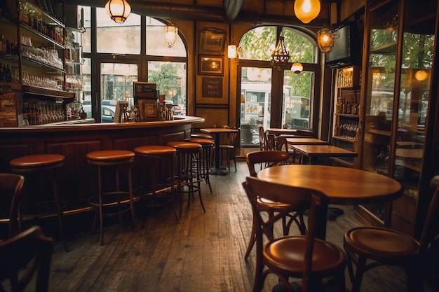 Interior photo of a cafe with chairs nearby