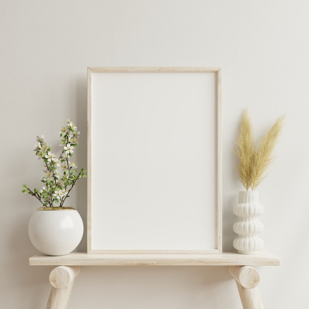 Interior poster  with vertical wooden frame in home interior