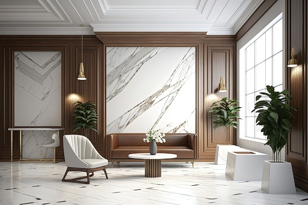 An interior room featuring white marble that radiates sophistication opulence and refinement Created with the assistance of generative AI