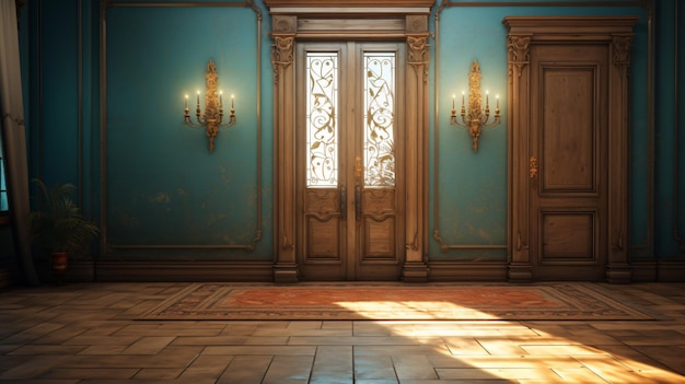 Interior of a room with classic door