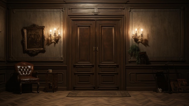 Interior of a room with classic door