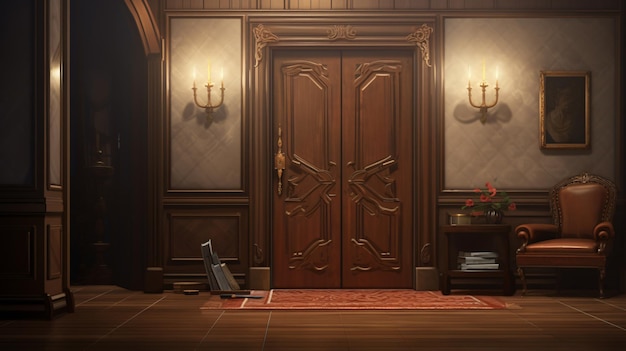 Interior of a room with classic door