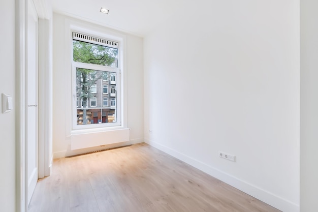 Interior of a room with large windows