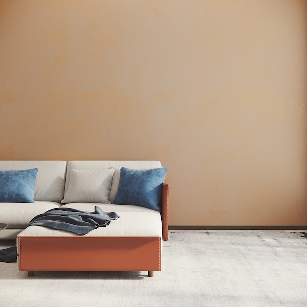 Interior of a room with sofa and empty wall 3d render