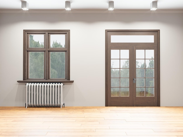 Interior of a room with a window and a radiator