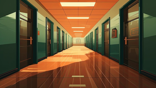 Interior of a school corridor Vector illustration in cartoon style