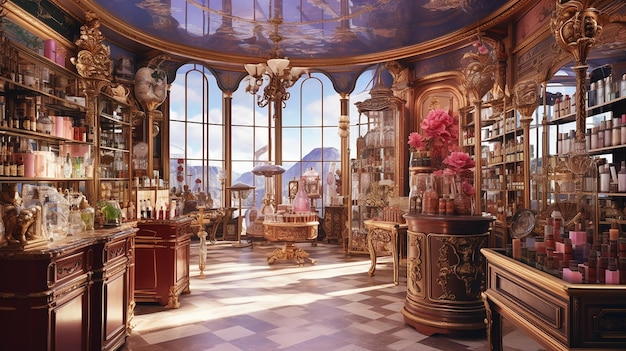 Photo interior of shop perfume beauty products