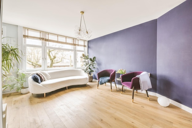 Interior sitting room with decoration wall and sofa