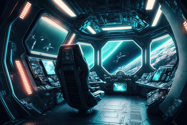 Interior of a spaceship with a futuristic style