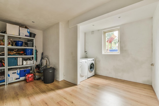 Interior of spacious room with storage furniture