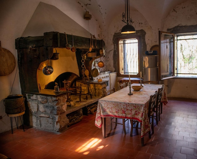 Interior of a stone house