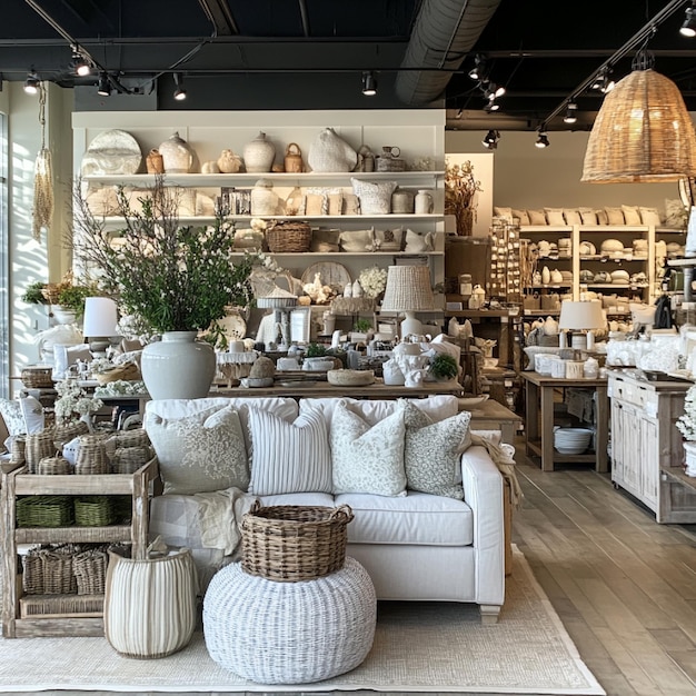 Interior of a store specializing in home goods with a variety of decor items and furniture