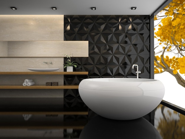 Interior of stylish bathroom 3D rendering