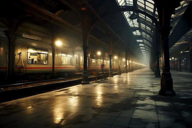 Interior of a train station Generative Ai