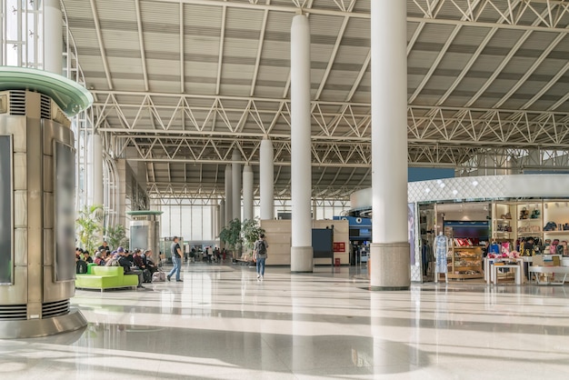 Interior view of airport terminal hall