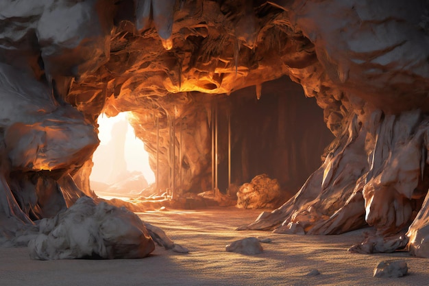 Interior view of a beautiful cave with stalagmites