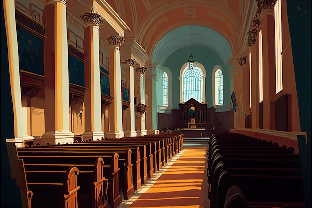 Interior view of a church digital illustration