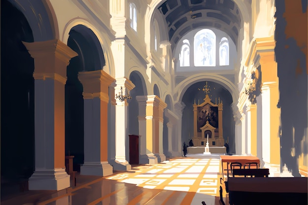 Interior view of a church digital illustration