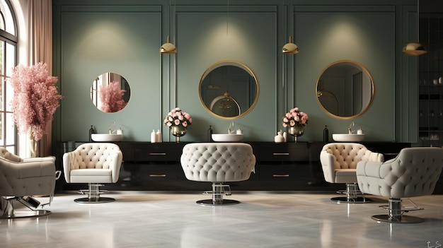 Photo an interior view of a elegant and luxury barbershop beauty saloon beauty parlor