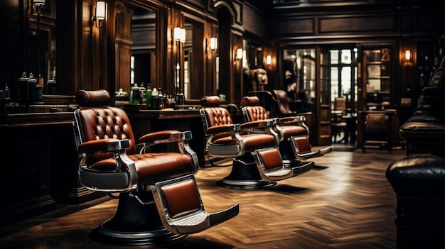 An interior view of a elegant and luxury barbershop beauty saloon beauty parlor