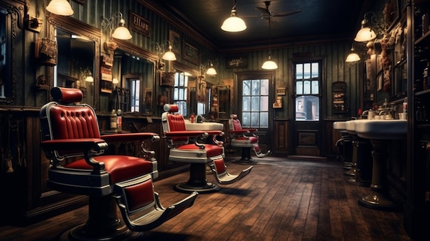 Photo an interior view of a elegant and luxury barbershop beauty saloon beauty parlor