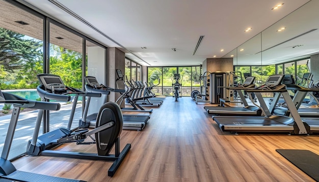 Interior view of a gym with equipment