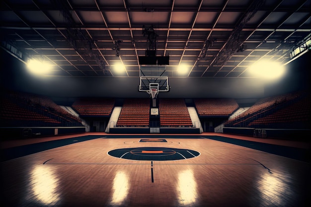 Interior view of an illuminated basketball stadium for a game Neural network generated art