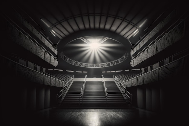 Interior view of an illuminated basketball stadium Illustration AI Generative