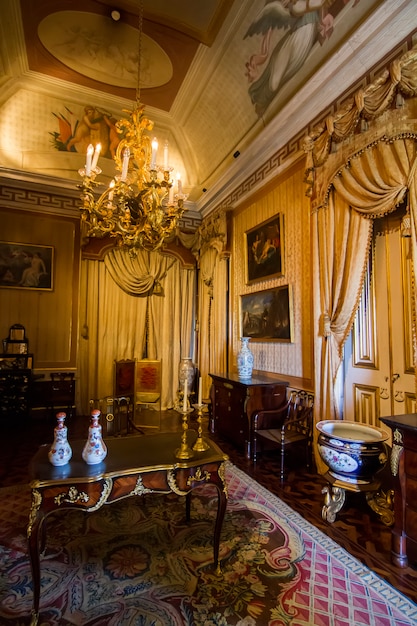 Interior view of one of the beautiful rooms of Ajuda palace located in Lisbon, Portugal.