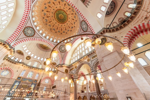 Interior view of the Suleymaniye mosque in Istanbul Turkey