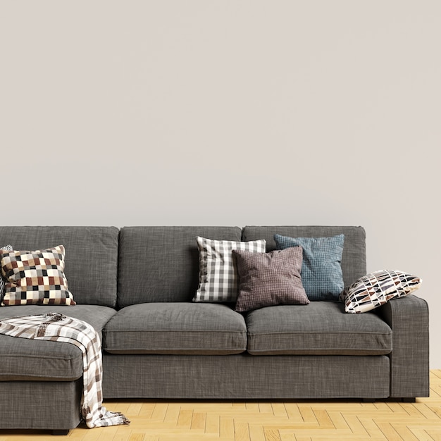 Interior Wall Gallery Mockup with Dark Grey Sofa